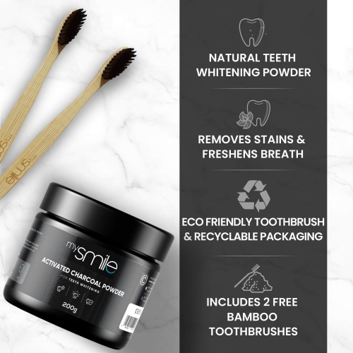 Eco Masters mySmile Activated Charcoal Powder with Bamboo Toothbrush 