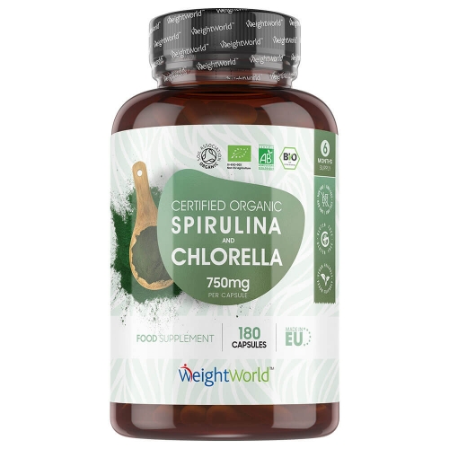 180 750mg Organic Spirulina and Chlorella Capsules